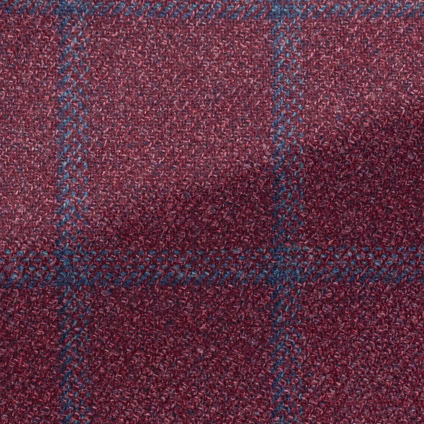 Loro Piana Capolavoro Tweed Berry Red Merino Wool & Silk with Blue Windowpane