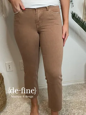 Lovervet Tan Mid Rise Stretch Straight Cropped Jeans