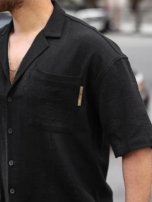 <tc>Chemise en lin premium à manches courtes avec col mao

</tc>
