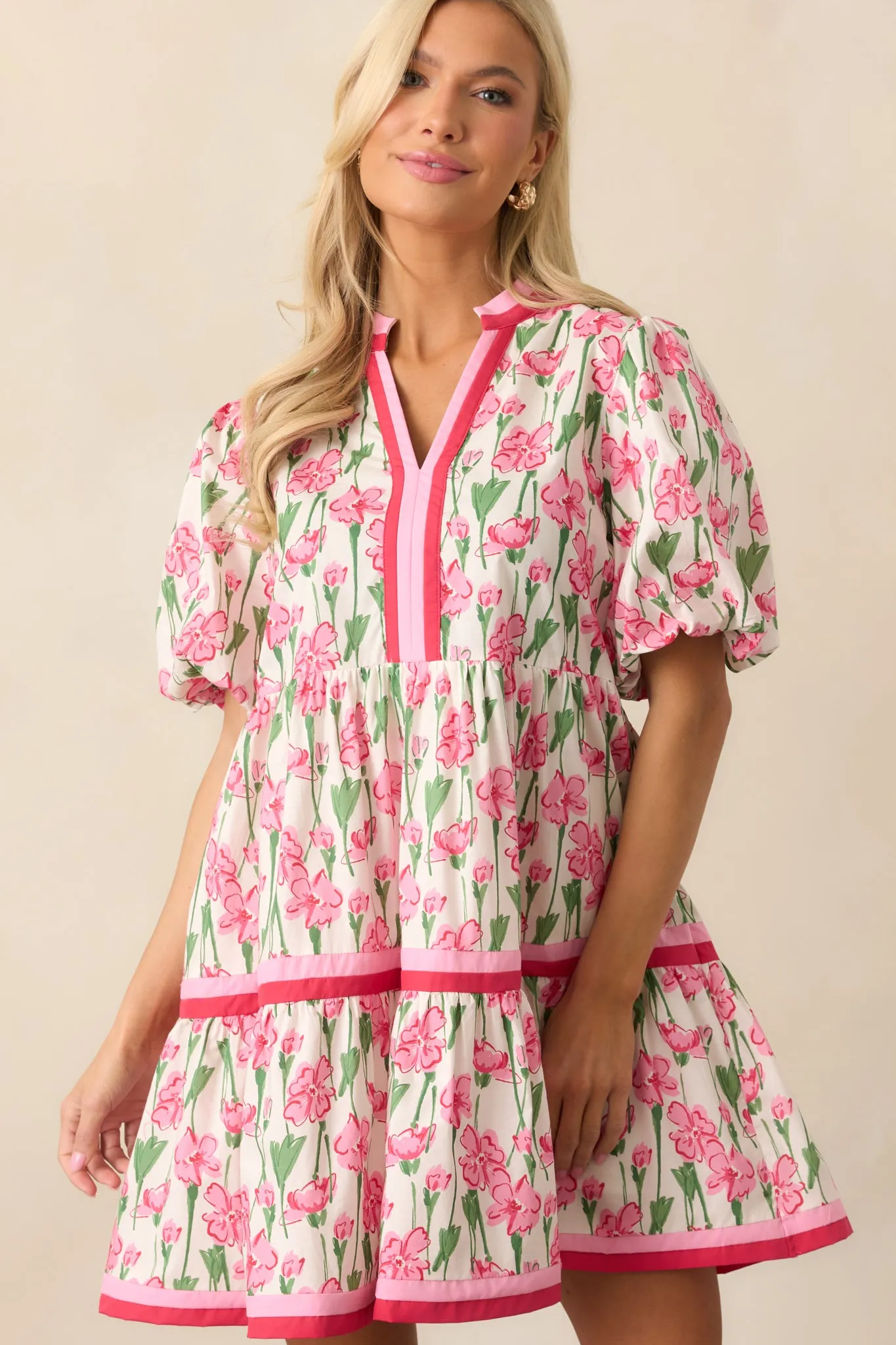 Lunch With The Girls Pink Floral Cotton Mini Dress