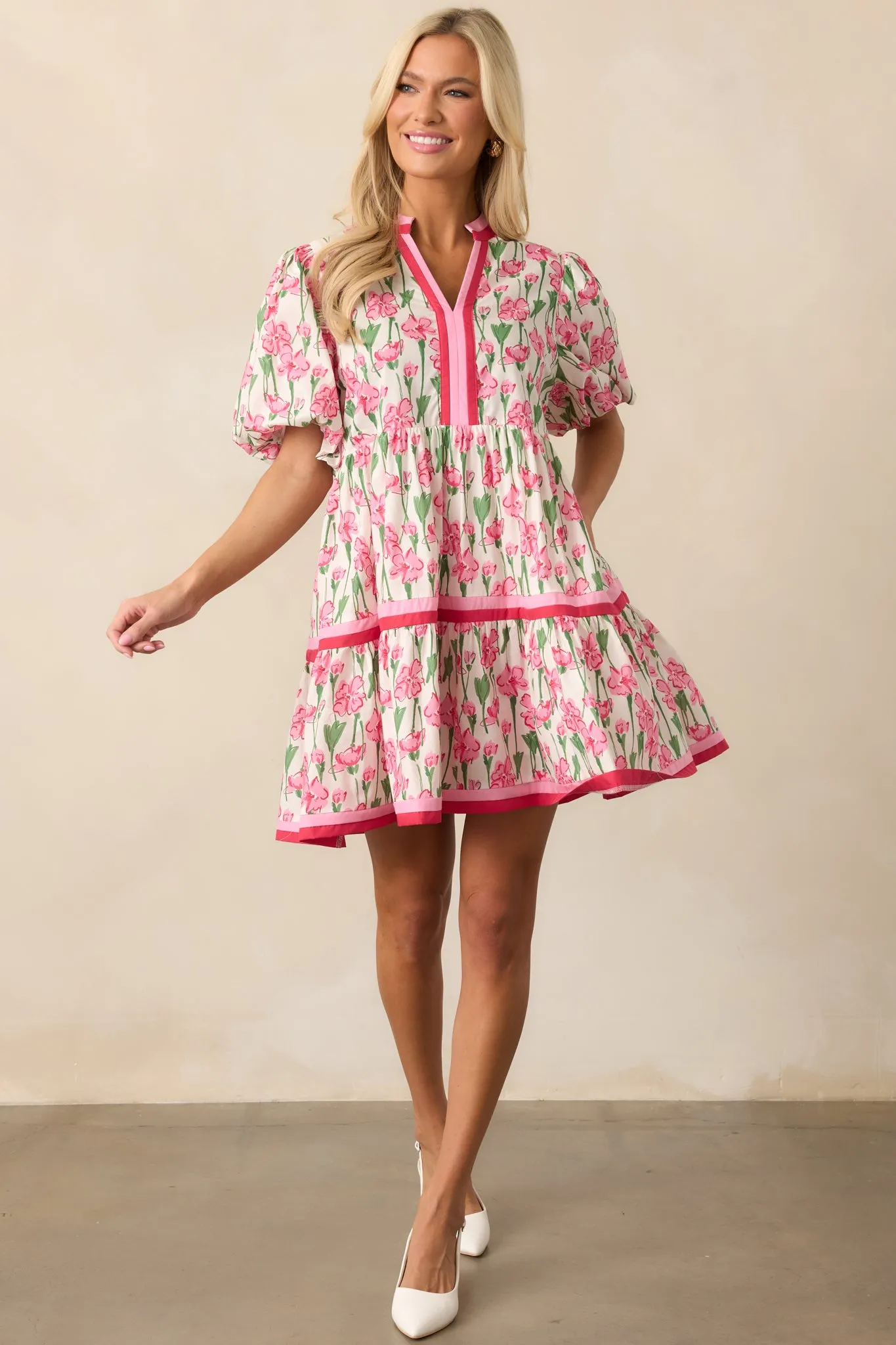 Lunch With The Girls Pink Floral Cotton Mini Dress