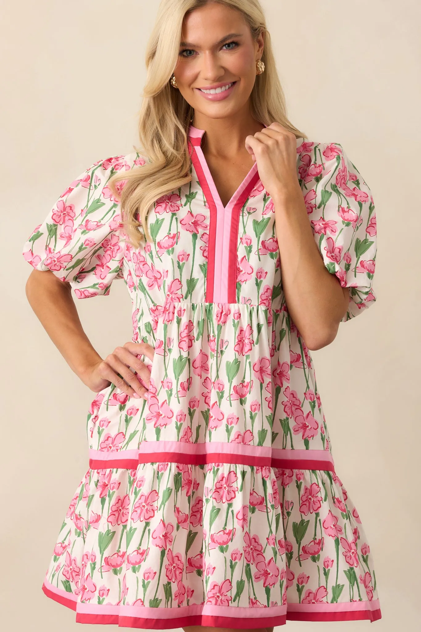 Lunch With The Girls Pink Floral Cotton Mini Dress