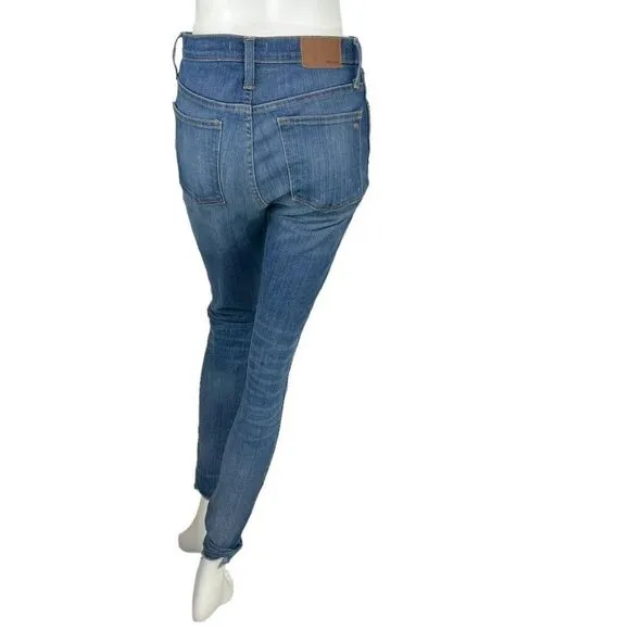 Madewell 10&quot; High-Rise Skinny Blue Denim Jeans Chewed-Hem Edition Size 28 Tall