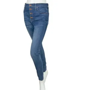 Madewell 10&quot; High-Rise Skinny Blue Denim Jeans Chewed-Hem Edition Size 28 Tall