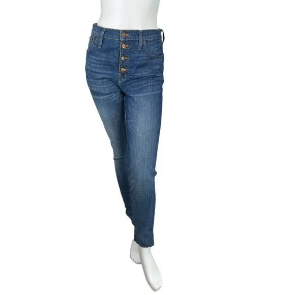 Madewell 10&quot; High-Rise Skinny Blue Denim Jeans Chewed-Hem Edition Size 28 Tall