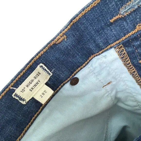 Madewell 10&quot; High-Rise Skinny Blue Denim Jeans Chewed-Hem Edition Size 28 Tall