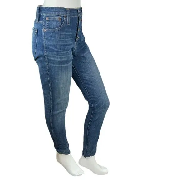 Madewell 10&quot; High-Rise Skinny Blue Denim Jeans Chewed-Hem Edition Size 28 Tall