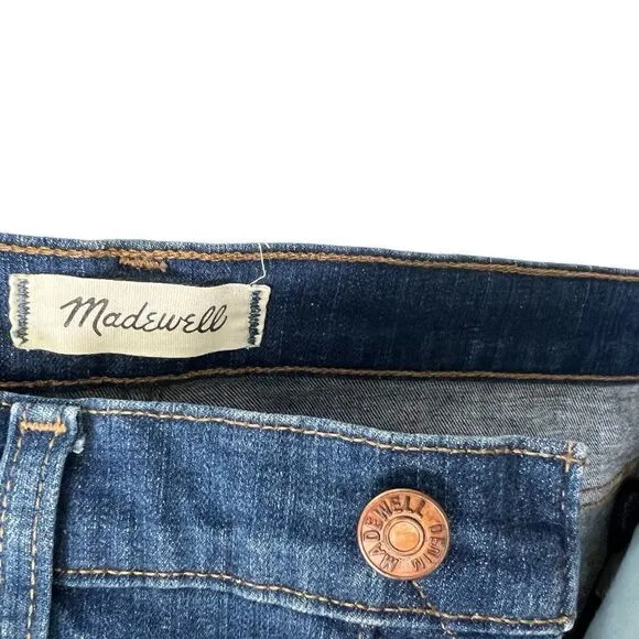Madewell 10&quot; High-Rise Skinny Blue Denim Jeans Chewed-Hem Edition Size 28 Tall