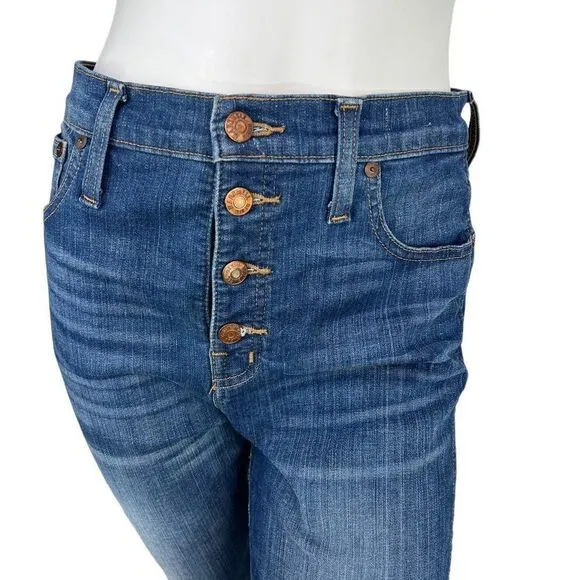 Madewell 10&quot; High-Rise Skinny Blue Denim Jeans Chewed-Hem Edition Size 28 Tall