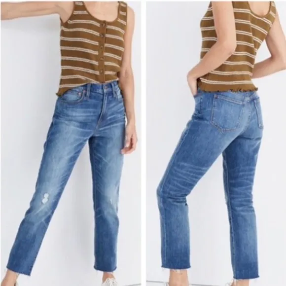 Madewell High-Rise Slim Crop Distressed Boyjean Dover Wash Size 27