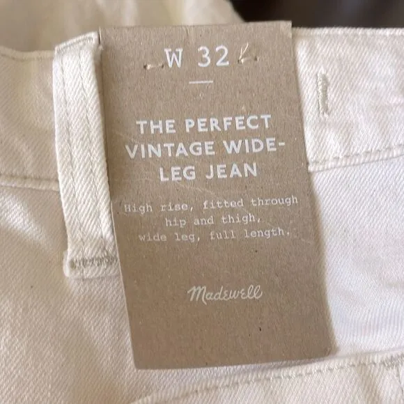 Madewell NWT Perfect Vintage Wide Leg Jeans Size 32 Patch Pocket Edition