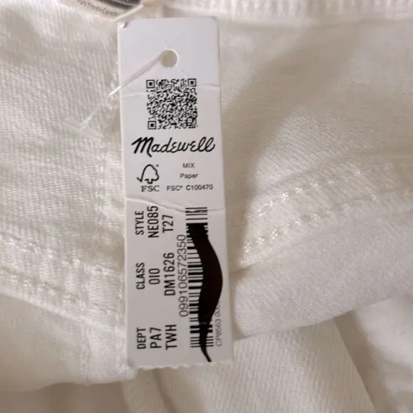 Madewell NWT Tall Perfect Vintage Wide-Leg Crop Jeans Size 27T in Tile White