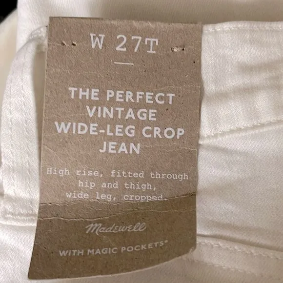 Madewell NWT Tall Perfect Vintage Wide-Leg Crop Jeans Size 27T in Tile White