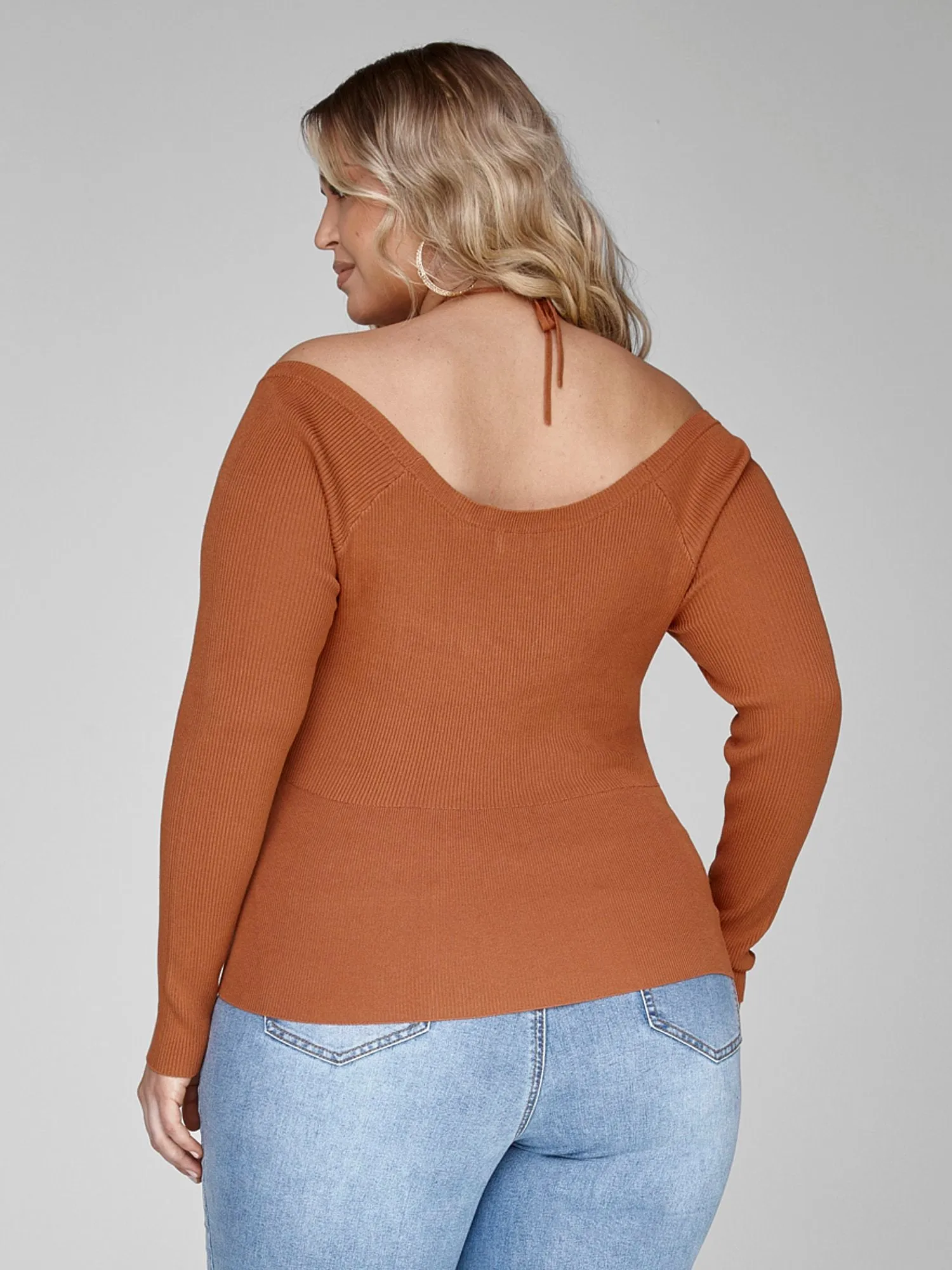 Malika Halter Strap Ribbed Knit Sweater