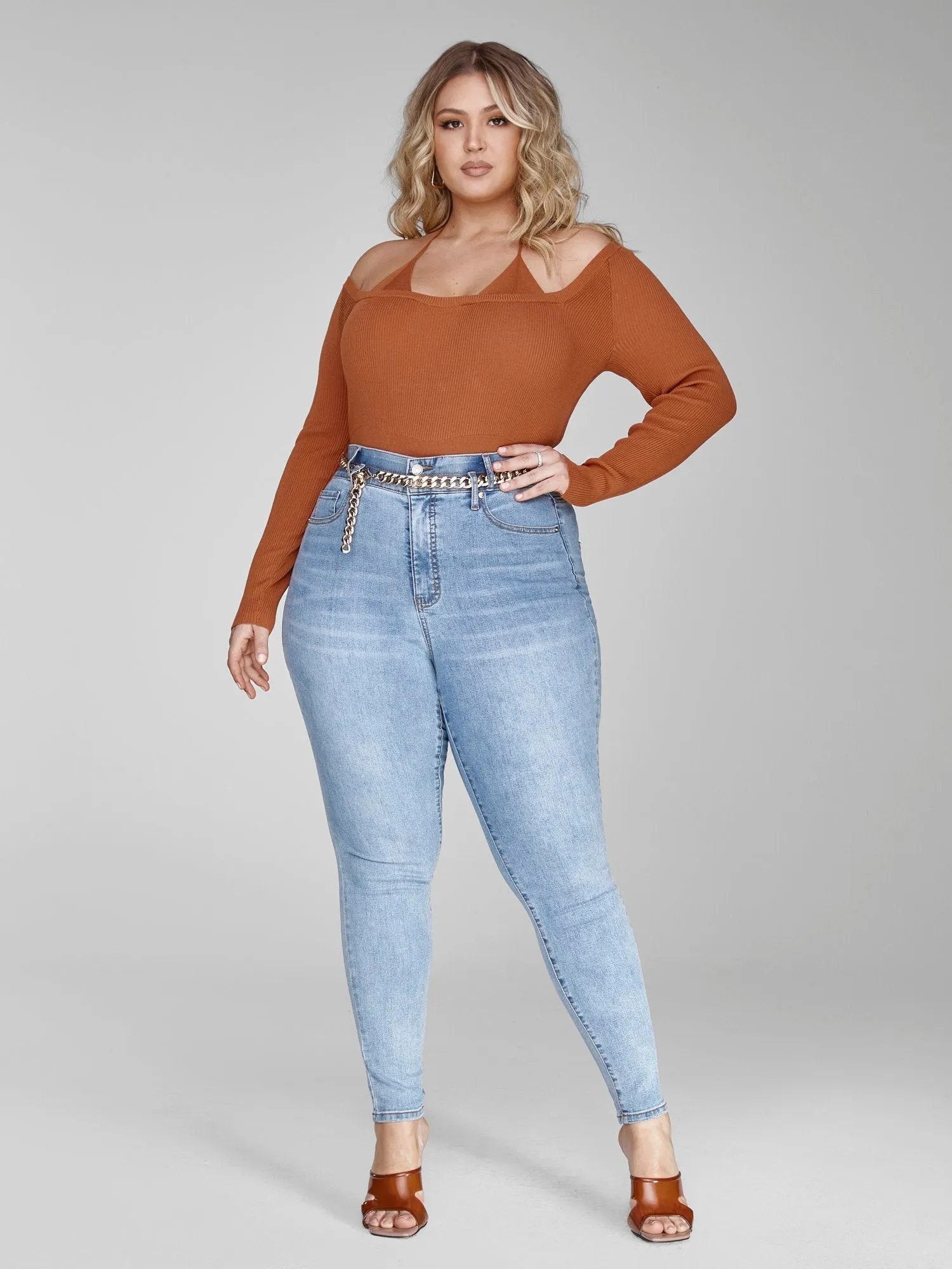 Malika Halter Strap Ribbed Knit Sweater