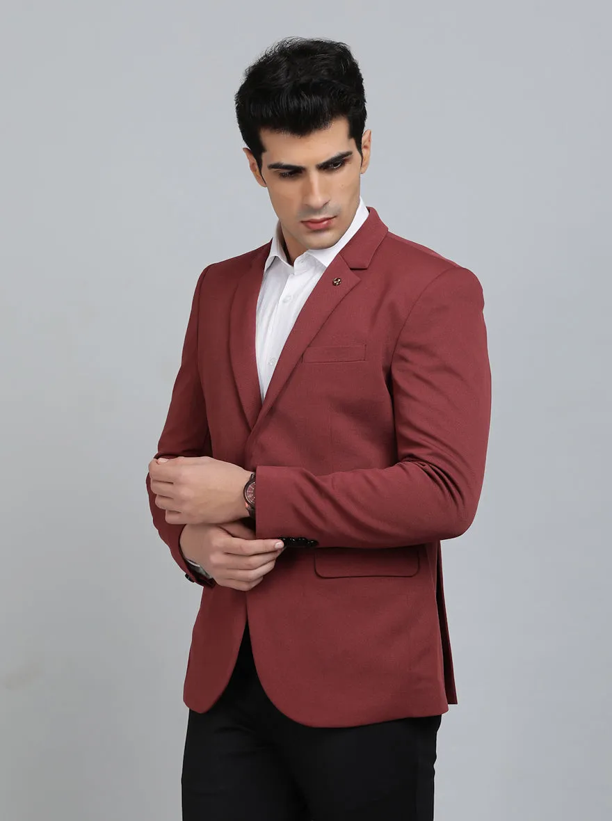 Maroon Solid Regular Fit Blazer | JB Studio
