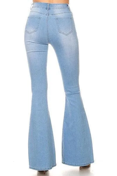 Medium wash high waist flares