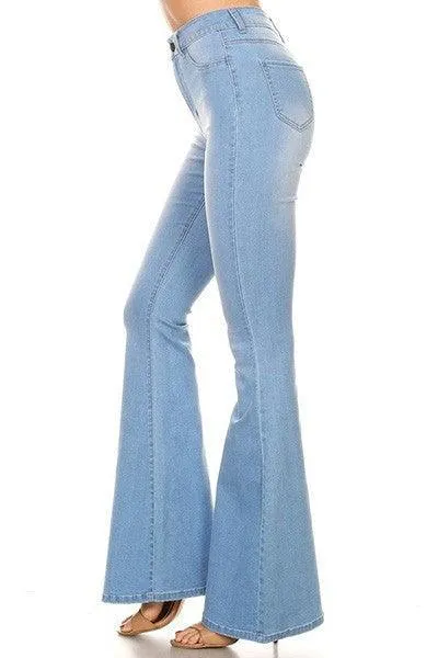 Medium wash high waist flares