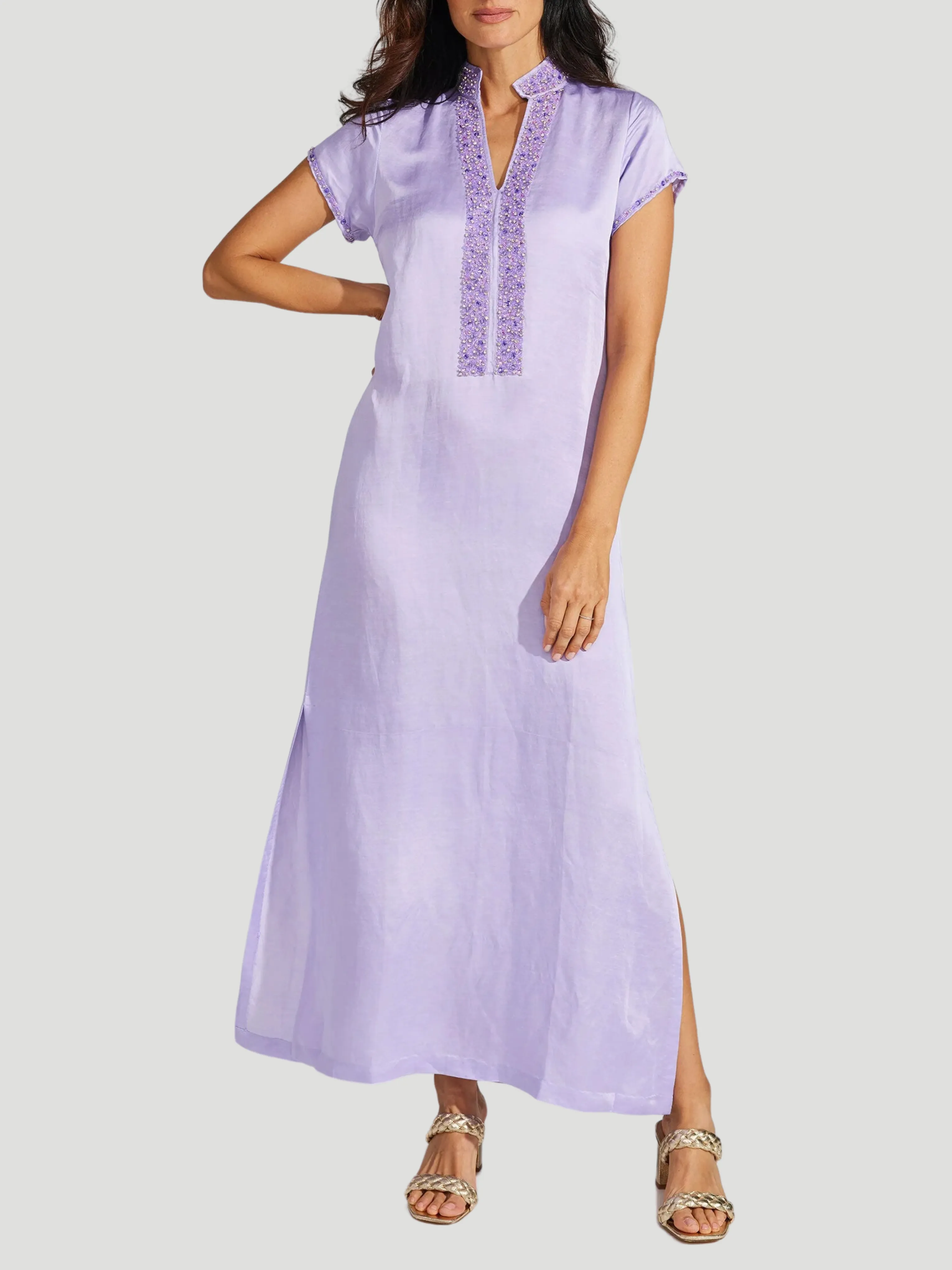 Meg 54" Cap Sleeve Caftan in Lilac