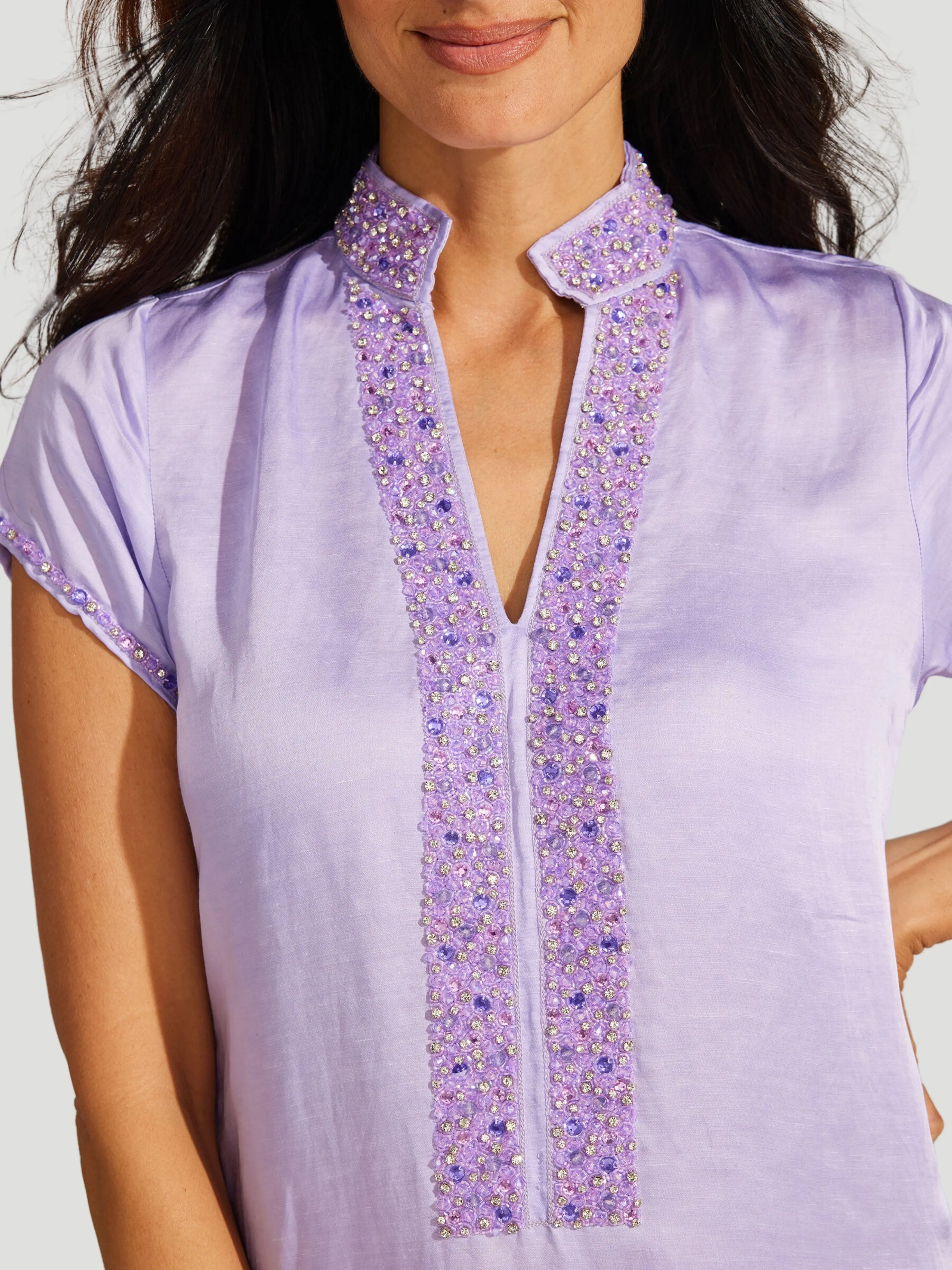 Meg 54" Cap Sleeve Caftan in Lilac