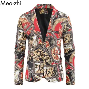 Men Blazer Slim Fit Long Sleeve Floral Print Mens Suit Jacket Blazers One Button Fashion Casual Trip Singer Stage Blazer for Men