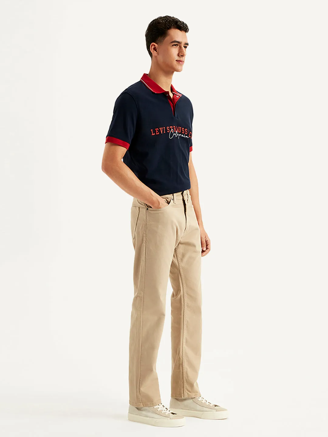 Men's 505 Beige Regular Fit Mid Rise Jeans