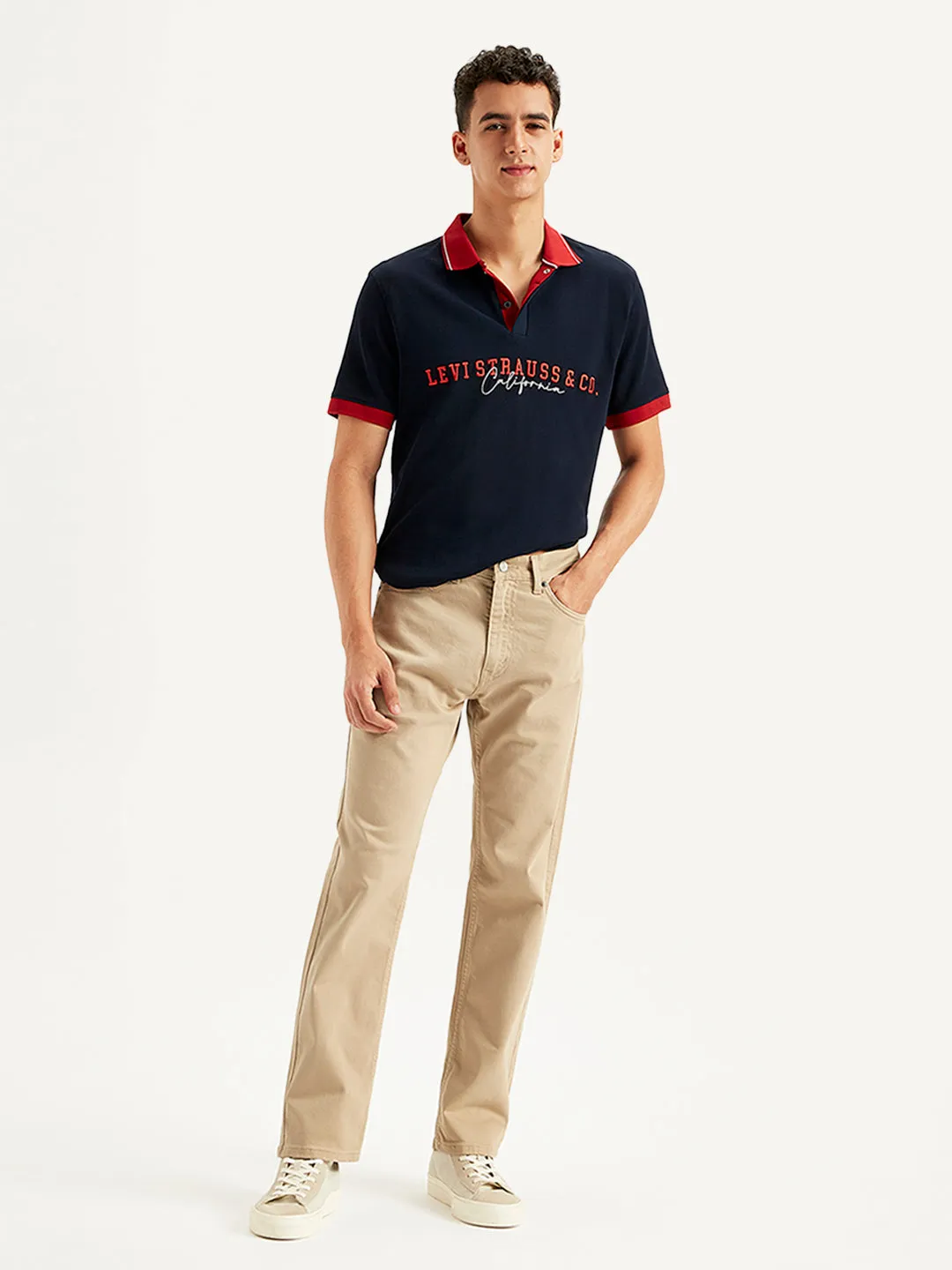 Men's 505 Beige Regular Fit Mid Rise Jeans