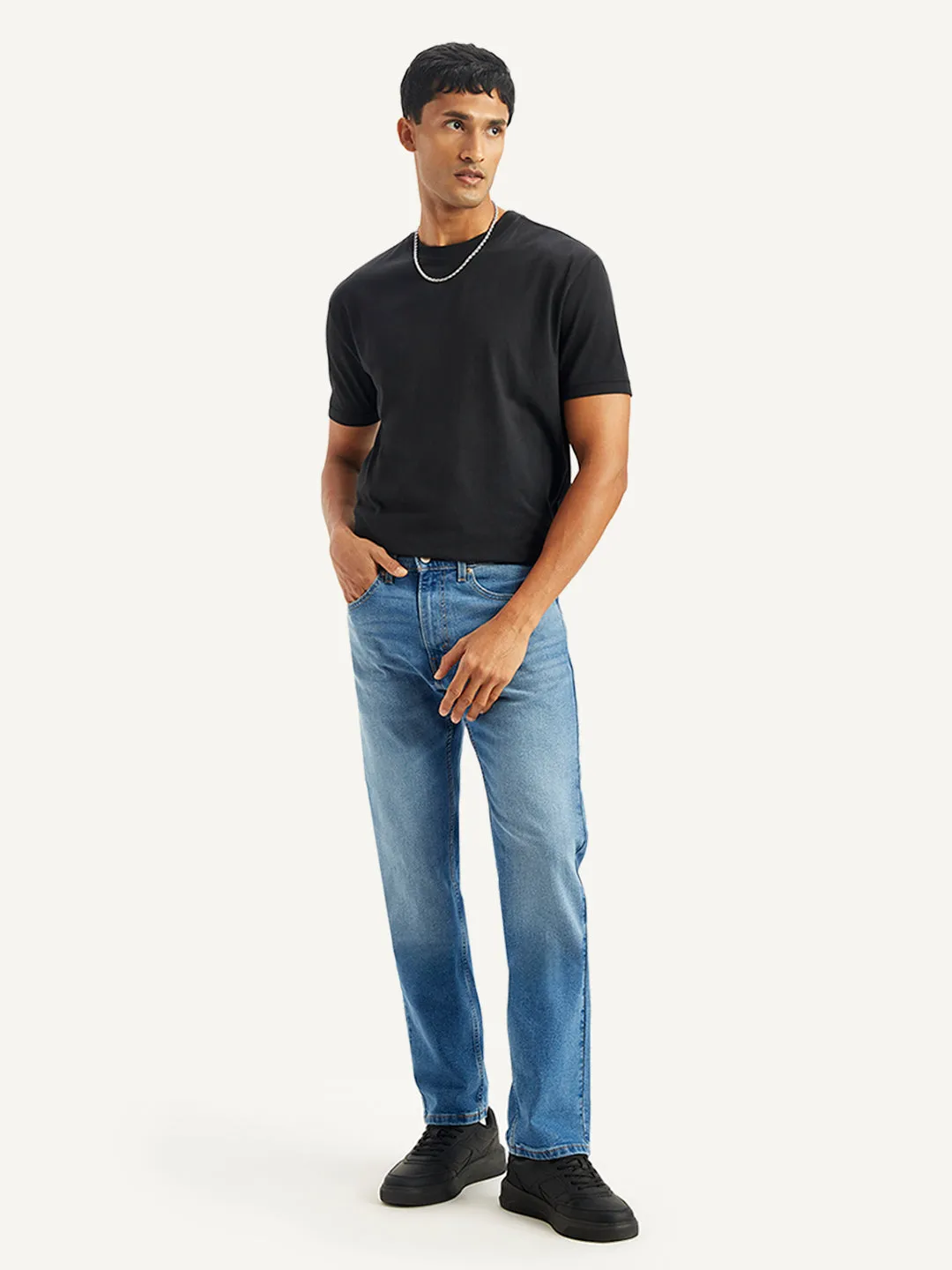 Men's 505 Blue Straight Fit Mid Rise Jeans