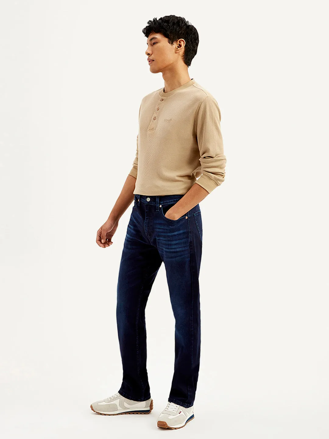 Men's 505 Navy Blue Straight Fit Mid Rise Jeans