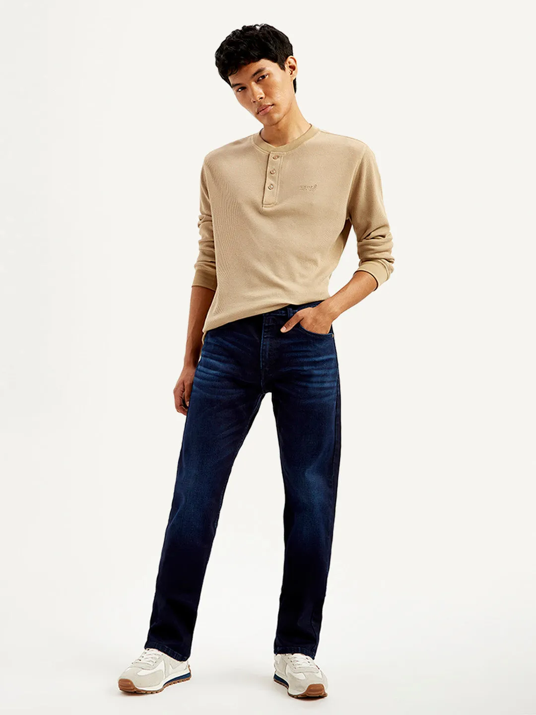Men's 505 Navy Blue Straight Fit Mid Rise Jeans