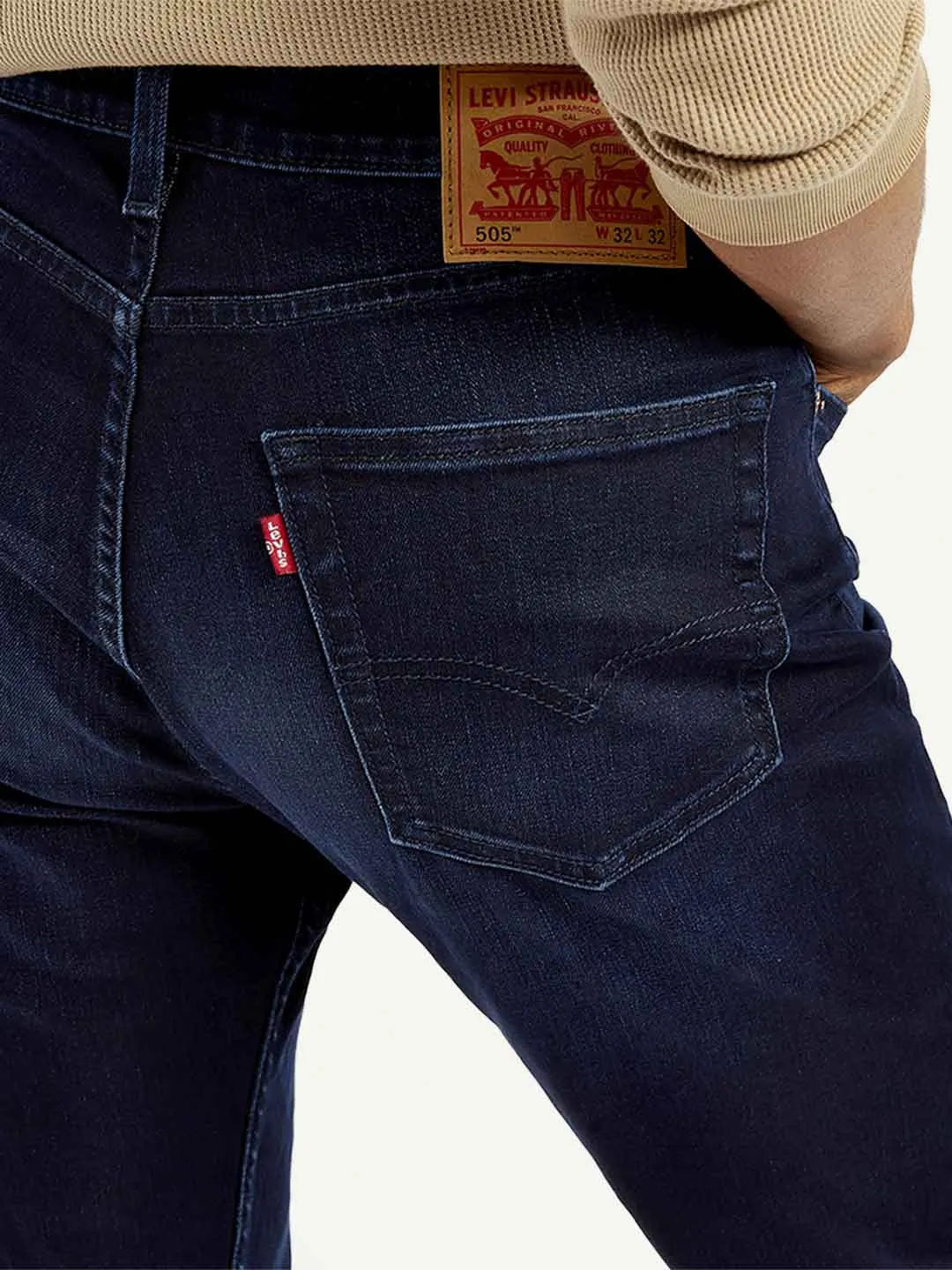 Men's 505 Navy Blue Straight Fit Mid Rise Jeans