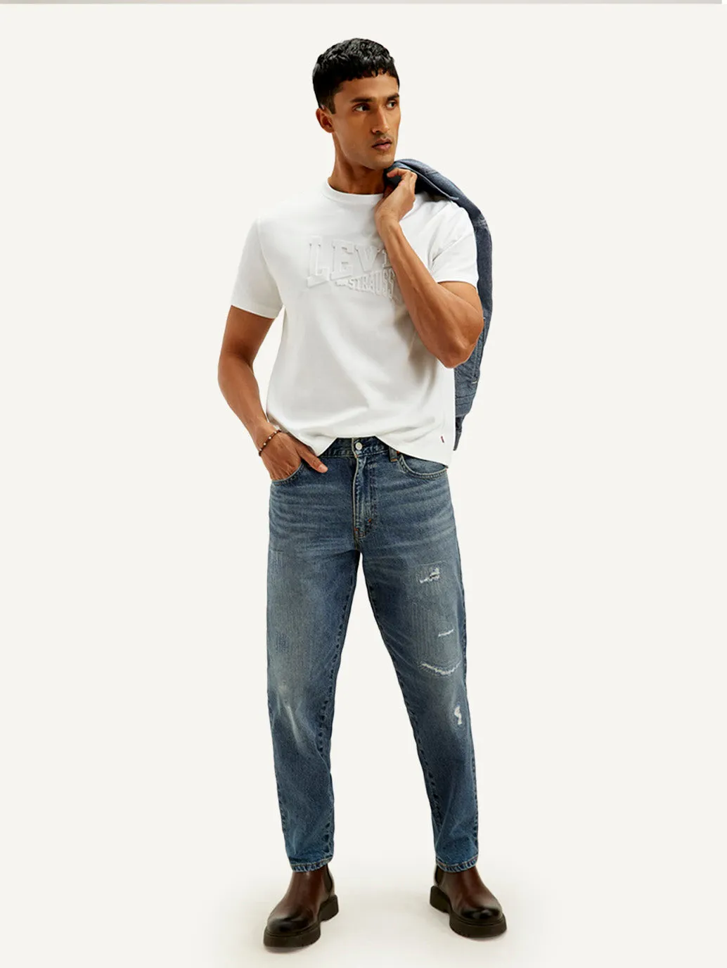 Men's 550'92 Blue Relaxed Tapered Fit Mid Rise Jeans