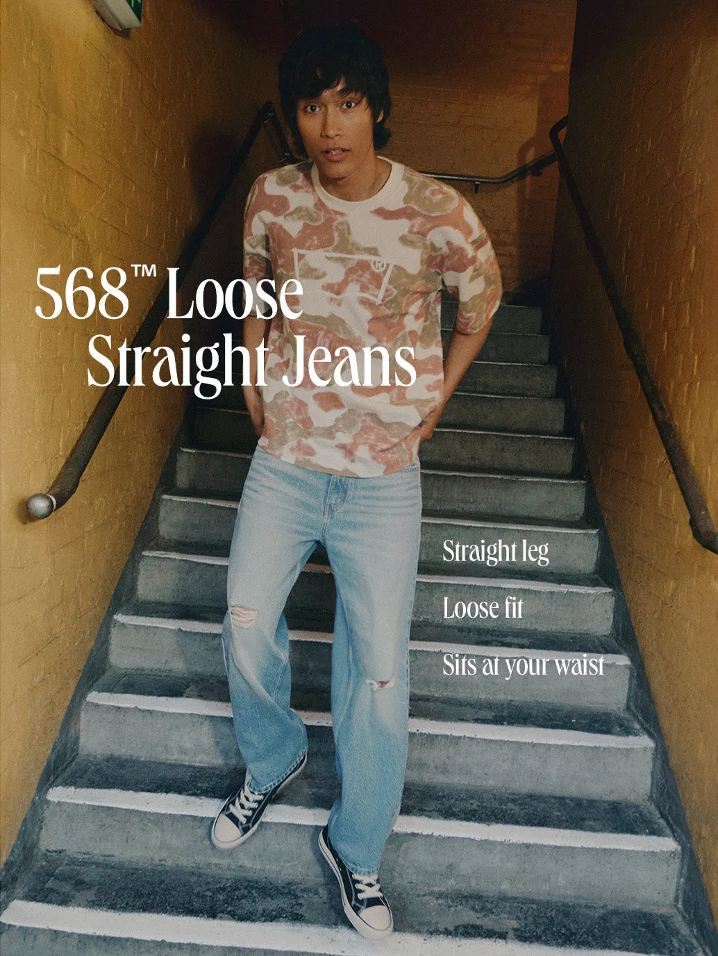 Men's 568 Navy Blue Loose Fit Mid Rise Jeans