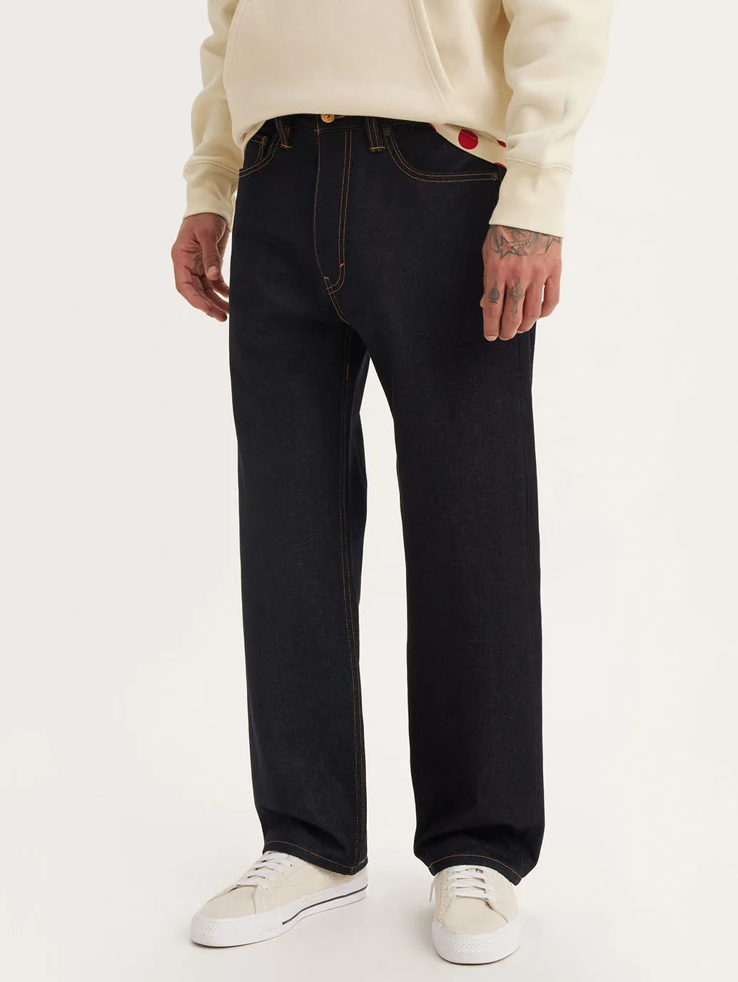 Men's Black Loose Fit Mid Rise Jeans