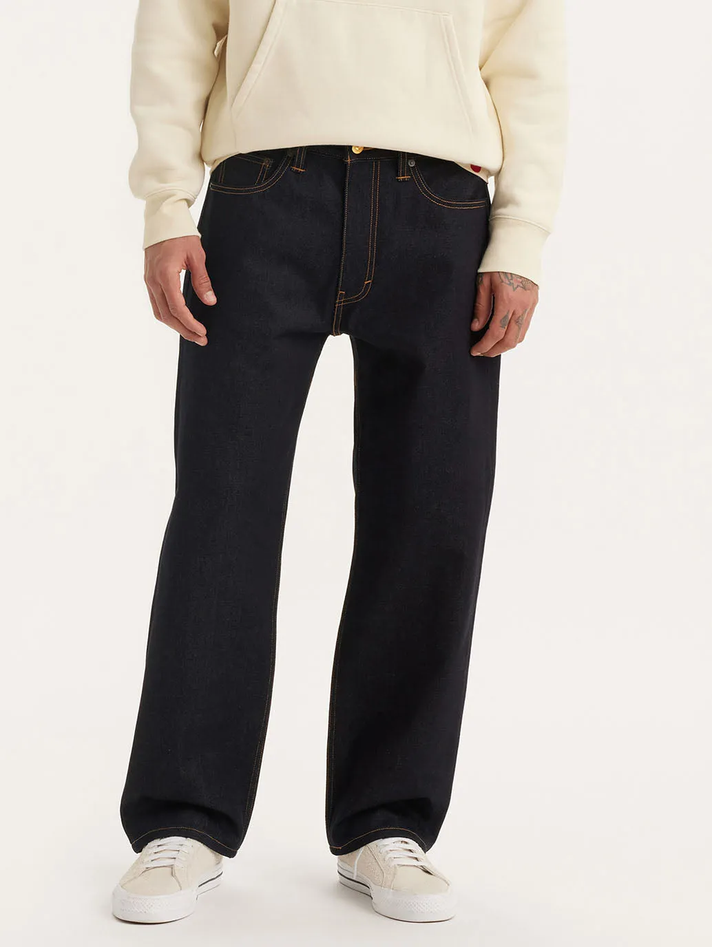 Men's Black Loose Fit Mid Rise Jeans
