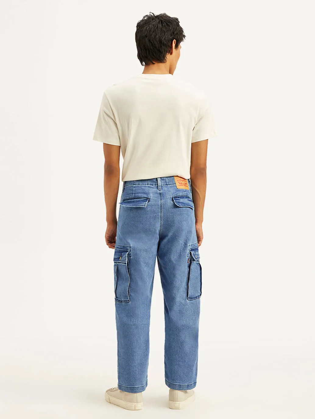 Men's Blue Straight Fit Mid Rise Cargo Jeans
