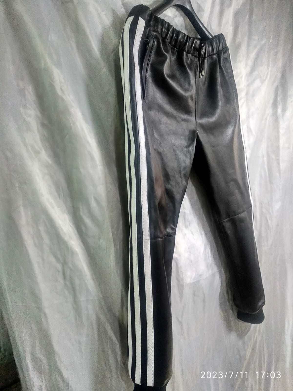 Men's Leather Black Lambskin Sweat Pants. Handmade Soft Leather Joggers trousers