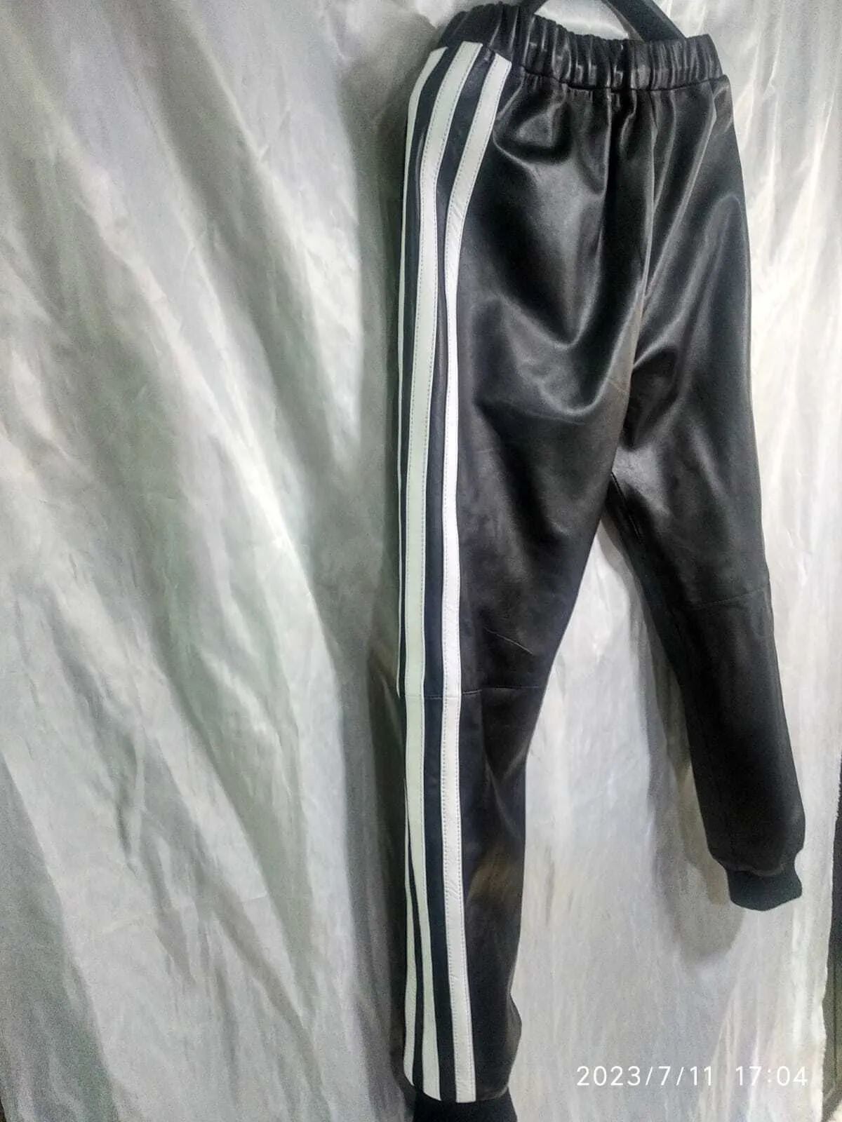 Men's Leather Black Lambskin Sweat Pants. Handmade Soft Leather Joggers trousers
