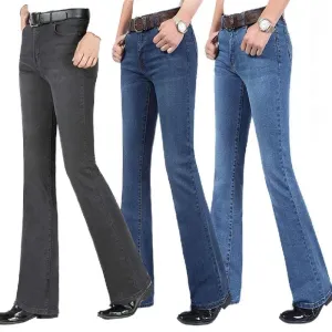 Men's Mid-Rise Jeans Elastic Flare Jeans Fashion Men Flare Jeans