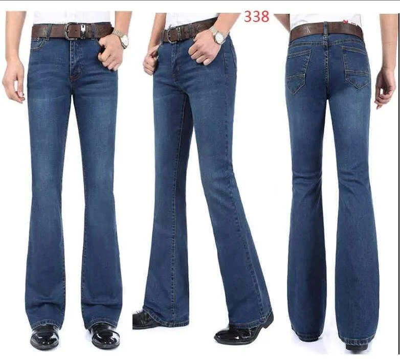 Men's Mid-Rise Jeans Elastic Flare Jeans Fashion Men Flare Jeans
