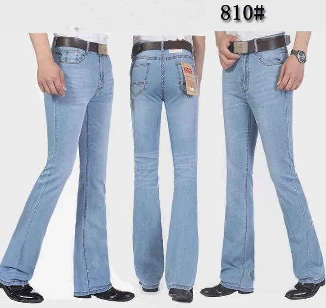 Men's Mid-Rise Jeans Elastic Flare Jeans Fashion Men Flare Jeans
