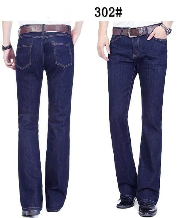Men's Mid-Rise Jeans Elastic Flare Jeans Fashion Men Flare Jeans