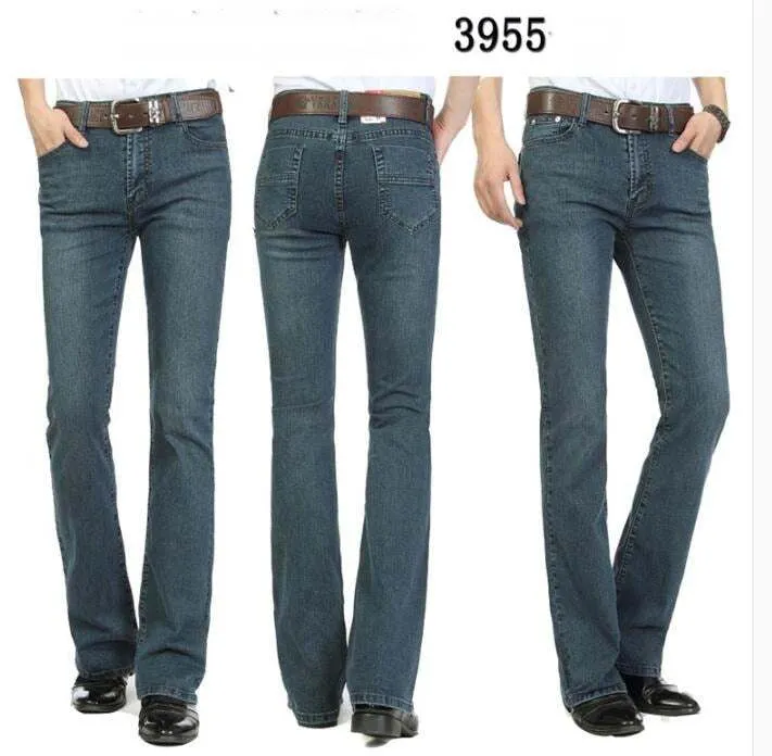 Men's Mid-Rise Jeans Elastic Flare Jeans Fashion Men Flare Jeans