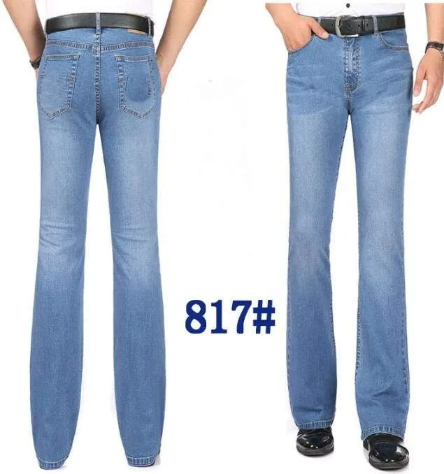 Men's Mid-Rise Jeans Elastic Flare Jeans Fashion Men Flare Jeans