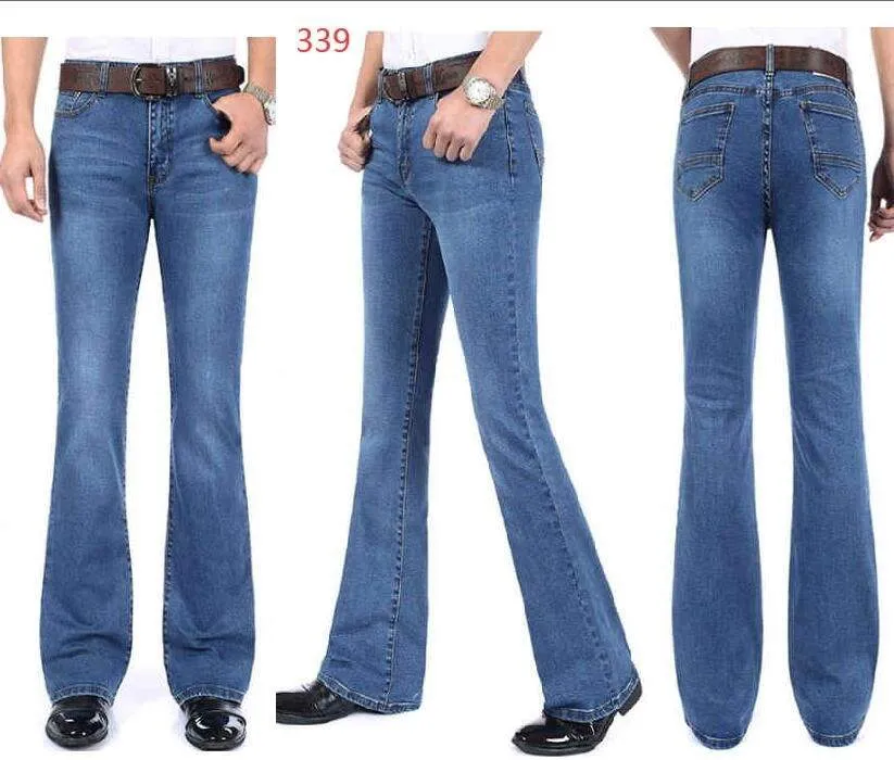 Men's Mid-Rise Jeans Elastic Flare Jeans Fashion Men Flare Jeans