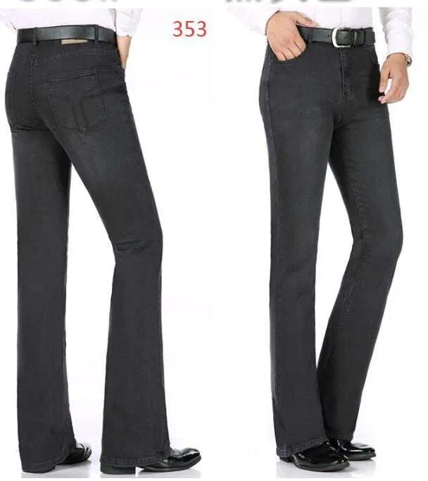 Men's Mid-Rise Jeans Elastic Flare Jeans Fashion Men Flare Jeans