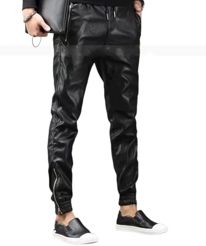 Men's New Leather Black Lambskin Sweat Pants. Real Soft Leather Joggers trousers