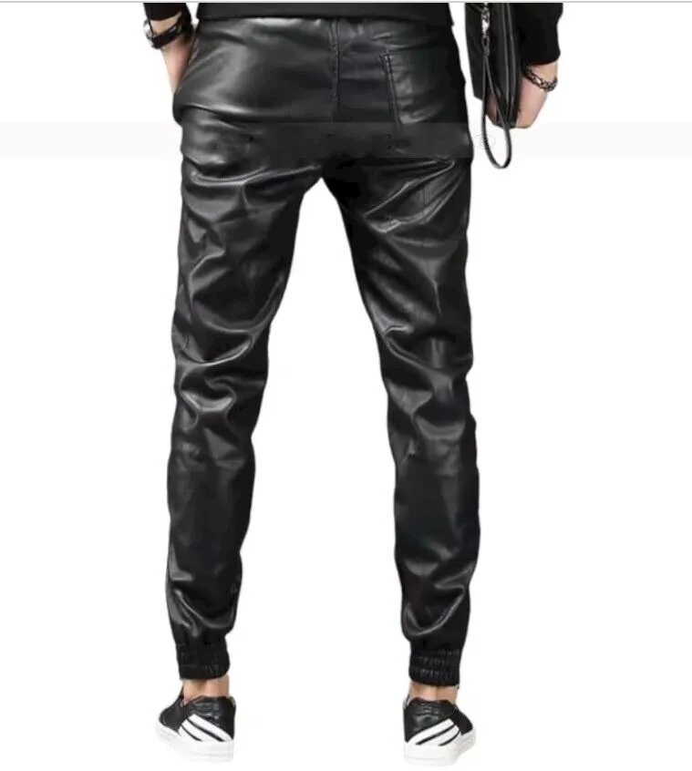 Men's New Leather Black Lambskin Sweat Pants. Real Soft Leather Joggers trousers