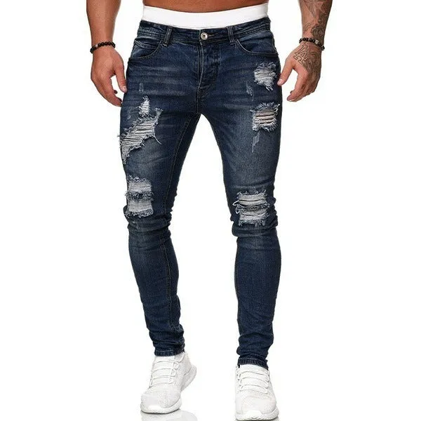 Men's Snug Fitting Skinny Jeans with Rips