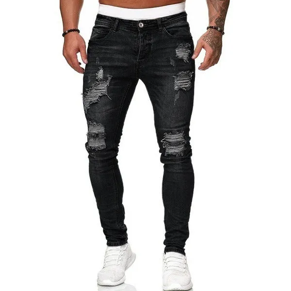 Men's Snug Fitting Skinny Jeans with Rips